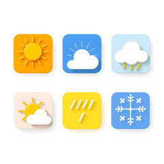 Obraz premium A collection of minimalist icons about weather conditions, such as sunny, cloudy, rainy, and snowy