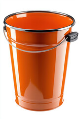 Orange bucket with shiny finish and metal handle, perfect for cleaning tasks or storage. Its sleek design adds modern touch to any space, making it both functional and stylish