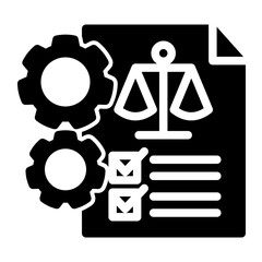 An icon representing a legal system, symbolizing judiciary, legislation, and legal processes. Ideal for government, law firms, and educational content. (Glyph Style)