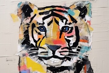 Fototapeta premium Minimal simple tiger art painting craft.