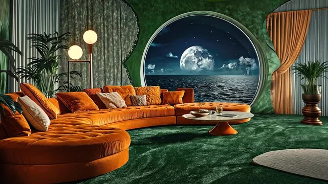 Retrofuturistic Living Room with Ocean View