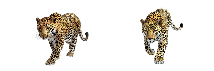 Set of a leopard, isolated on a transparent background.