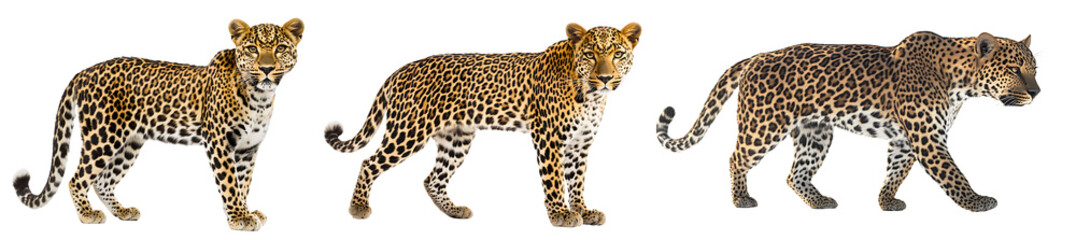Set of a leopard, isolated on a transparent background.