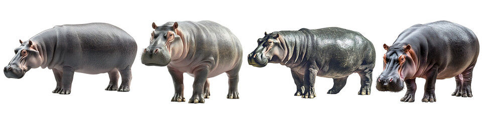 Set of a hippopotamus, isolated on a transparent background.