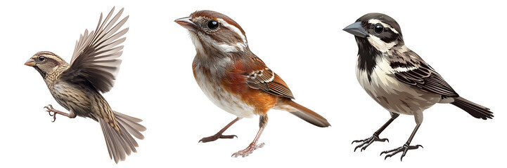 Set of a sparrow, isolated on a transparent background.
