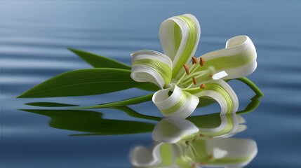 Obraz premium Elegant silk ribbon lily bloom floating on a calm lake