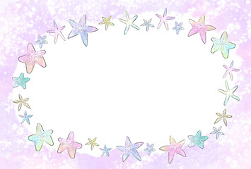 ヒトデの水彩イラストのキラキラした夏イメージ背景フレーム