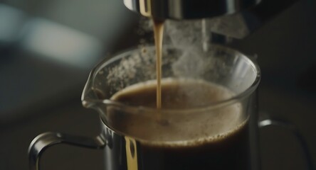 Espresso Being Poured Into Glass Mug