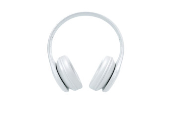 A pair of white headphones with a white background