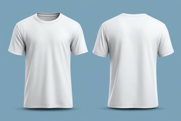 White blank t-shirt front and back view on blue background