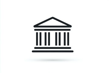 Minimalist black bank building icon on white background