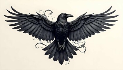 Fototapeta premium Raven in Flight Tattoo Design