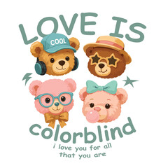 Cute Bears Vector Illustration: Love is Colorblind.