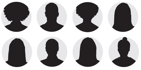 set of black silhouettes of people profile