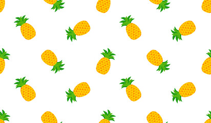 Pineapple seamless pattern, tropical ripe fruit.