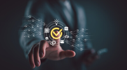 AI automation for document management system DMS with digital workflow and intelligent processing icons, perfect for business productivity, paperless systems, and smart office solutions.