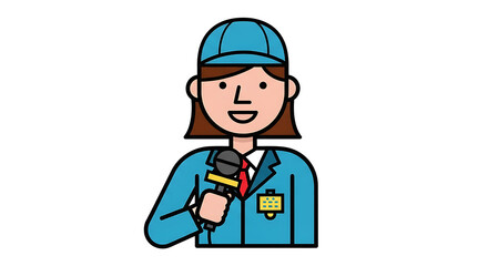 Fototapeta premium Cartoon Reporter with Microphone