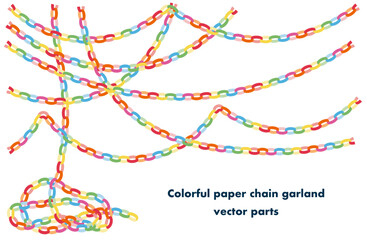 Colorful paper chain garland decorations &ndash; vector isolated design elements for party, kids events, school, DIY craft and festive scenes｜Paper chain, party, vector, decorations