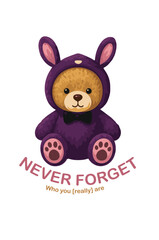 Teddy Bear in Bunny Costume Vector Illustration Isolated on White.