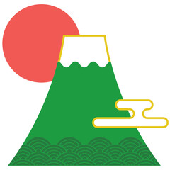 富士山と初日の出のアイコンイラスト（一富士、二鷹、三茄子）