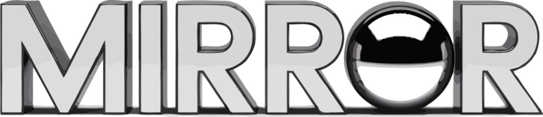 Mirror image reflection surface chrome sphere metallic letters design interior decoration style render editable stock vector illustration