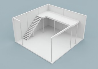 3D Model of a White Exhibition Stand with Stairs