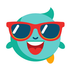 Naklejka premium Funny cartoon illustration of a smiling face with stylish sunglasses and hair