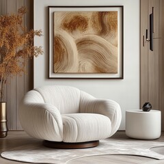 Modern Minimalist Cream Sofa with Abstract Art