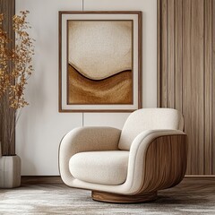 Modern Cream Upholstered Swivel Chair