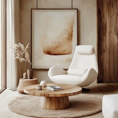 Modern Beige Living Room Design with Round Coffee Table