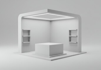 Empty Modern Exhibition Booth Mockup with Shelves