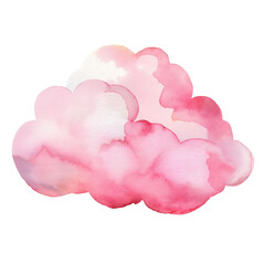 Watercolor painting illustration of pink cloud on a transparent background