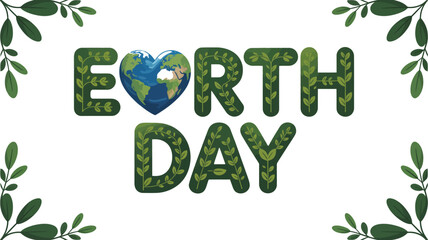Earth day illustration with green leaves and heart shaped globe for environmental awareness campaign editable stock vector illustration