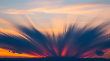 dramatic blue sky with towering spindrift clouds and vibrant orange hues at sunset, orange, dramatic, vibrant