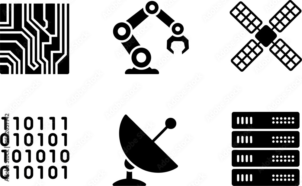 Poster technology icons set vector illustration artificial intelligence robotics data science and automatio