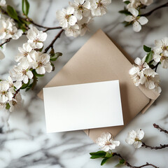 Blank Card with Spring Blossoms on Marble.ai generated