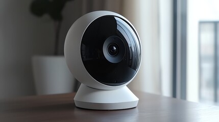 Modern home office sleek white stand security camera showcasing safety technology in bright environment
