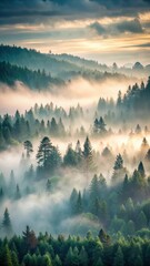 Curtains Forest in foggy weather at dawn
