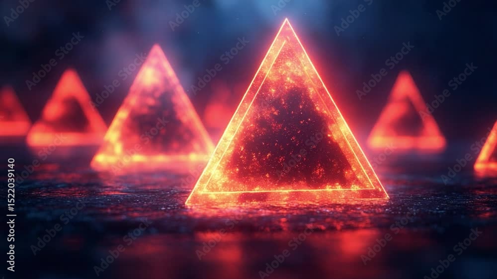 Poster glowing geometric pyramids: a captivating composition of illuminated geometric pyramids, radiating w