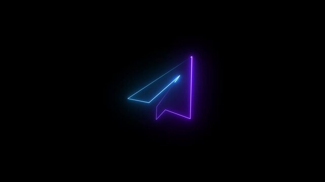 Glowing Neon Style Telegram Icon.Neon Line Art Telegram Logo Glowing on Dark Background
