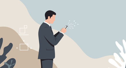 a man in a suit standing next to a cactus Clean Flat Style Vector Illustration. Suitable for Landing Page, Marketing Presentation, Infographics, Social Media Posts, Blog Illustration, etc.