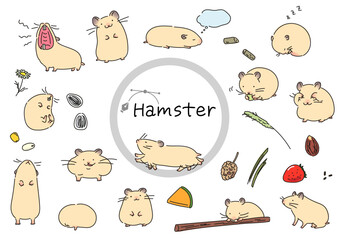 ゴールデンハムスターのイラストセットベクター線イラスト