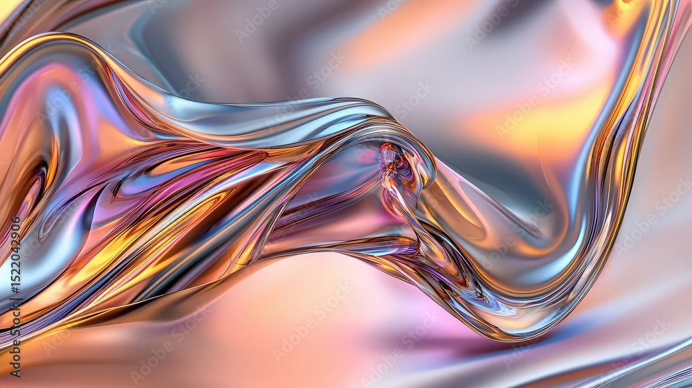 Poster Fluid motion of iridescent material in abstract art digital creation colorful environment close-up view modern concept