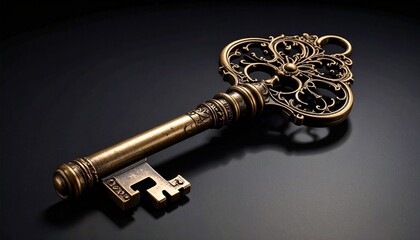 Golden key symbolizing success on dark background