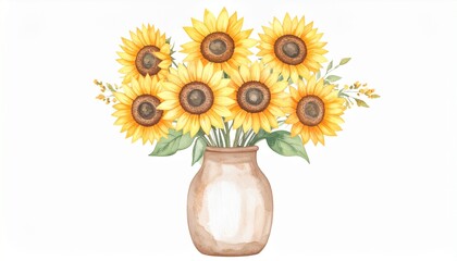 A beautiful vase of sunflowers. The flowers have bright yellow petals and dark brown centers, presented in a lovely vase