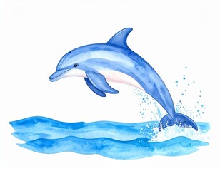 Dolphin jumping out of the water in a blue ocean scene