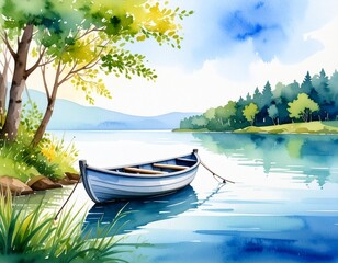 Boats floating peacefully on a calm lake surrounded by nature