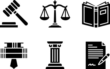 Fototapeta premium Court law legal justice system gavel scales book document column icons vector illustration set editable stock vector illustration