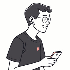 Illustration of a man interacting with smartphone technology