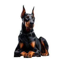 Doberman Pinscher dog sitting and alert